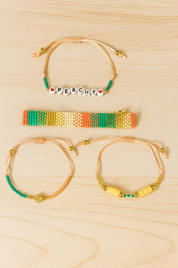 Set of 4 Handmade Adjustable Beaded Friendship Bracelets – Multicolor