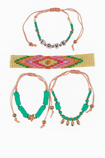 Set of 3 Handmade Beaded Friendship Bracelets – Turquoise & Multicolor