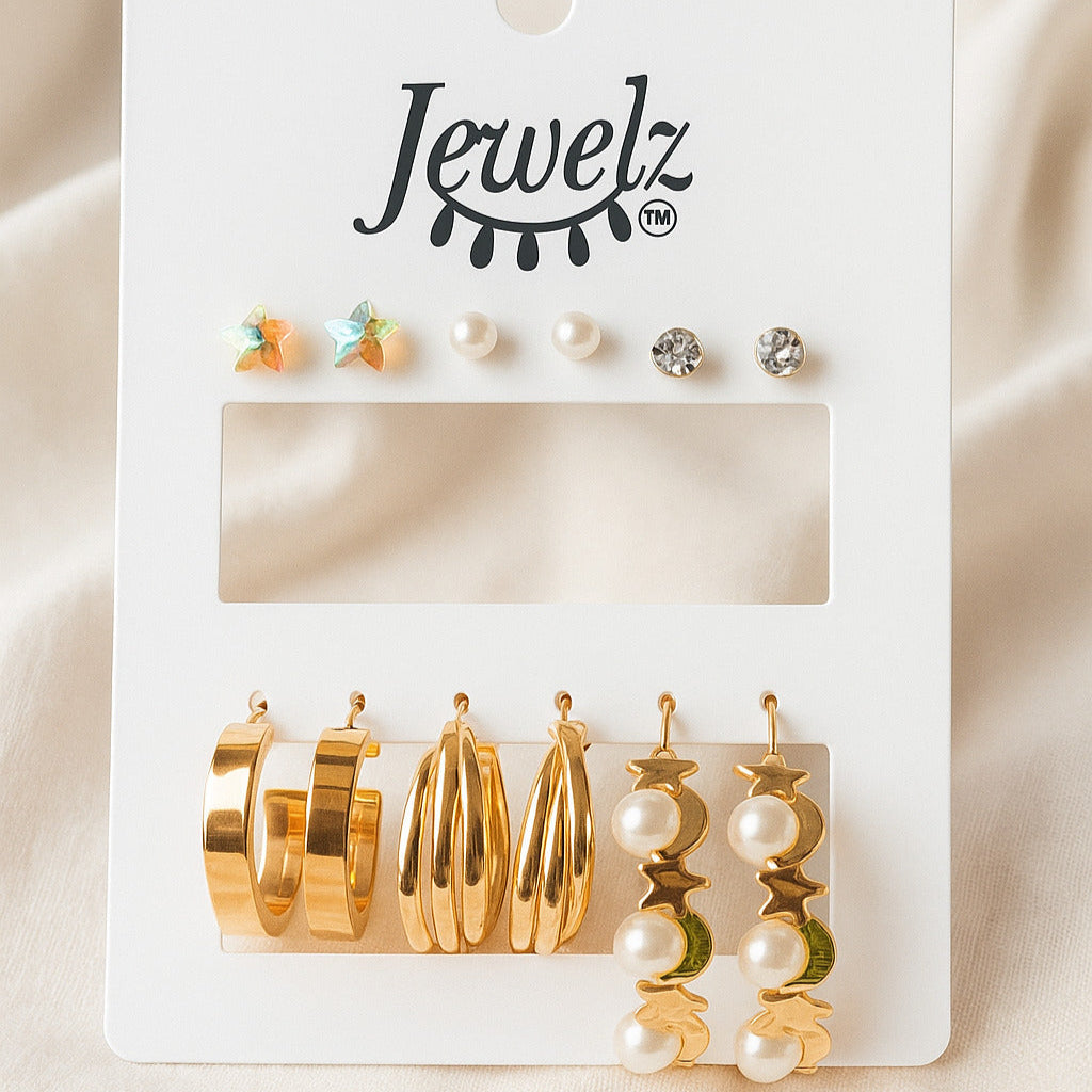 Gold-Tone Multi-Style Earring Combo Set – 9 Pairs