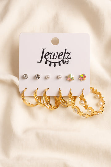 Gold-Tone Multi-Style Earring Combo Set – 9 Pairs