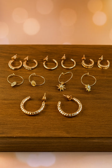 Gold-Tone Hoop & Dangle Earring Combo Set – 8 Pairs