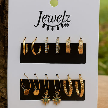 Gold-Tone Hoop & Dangle Earring Combo Set – 8 Pairs