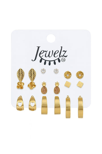 Jewelz Gold-Tone Stud & Hoop Earrings Combo Set