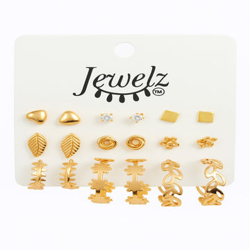 Jewelz Gold-Tone Multi-Design Stud Earrings Combo Set