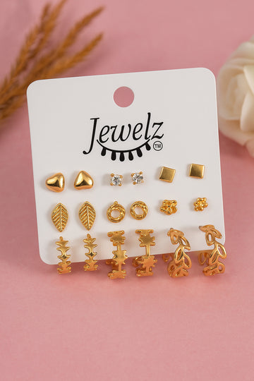 Jewelz Gold-Tone Multi-Design Stud Earrings Combo Set