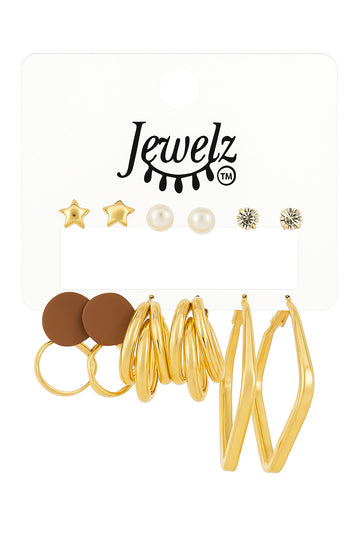 Gold-Tone Hoop & Stud Earring Combo Set – 9 Pairs
