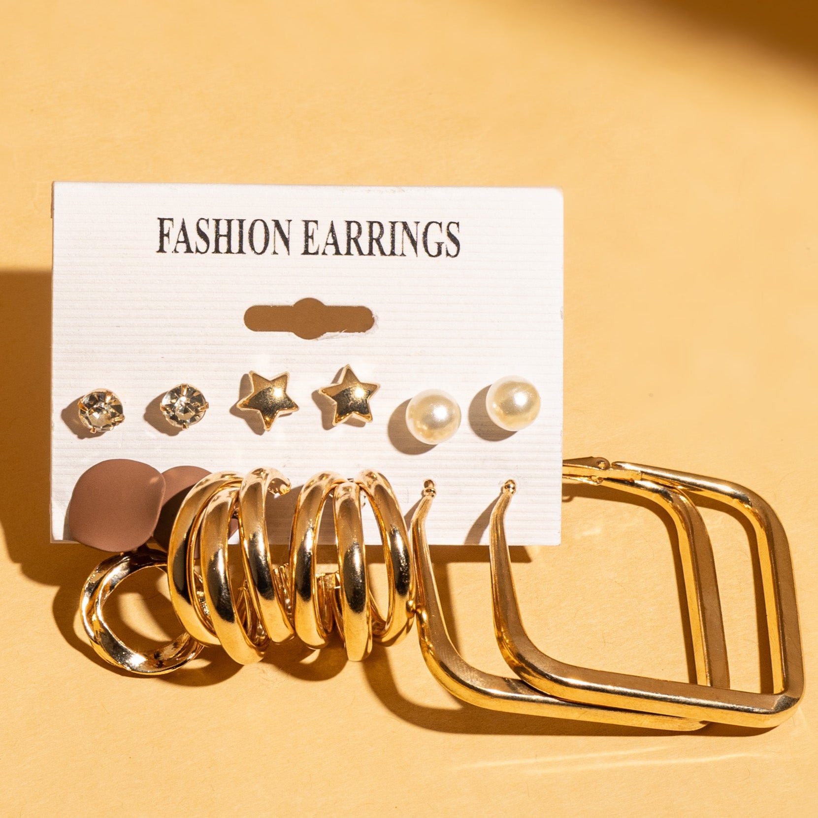 Gold-Tone Hoop & Stud Earring Combo Set – 9 Pairs
