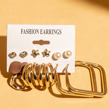 Gold-Tone Hoop & Stud Earring Combo Set – 9 Pairs