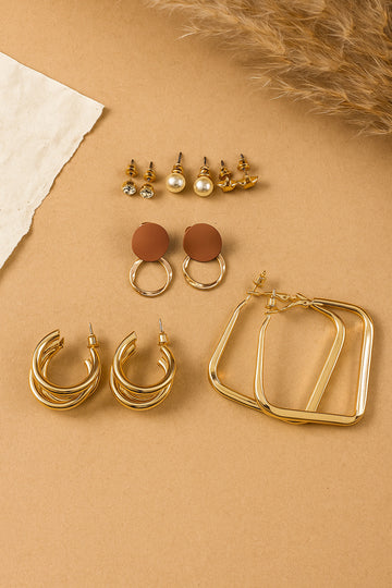 Gold-Tone Hoop & Stud Earring Combo Set – 6 Pairs