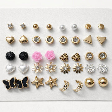 Fashion Gold & Pearl Stud Earrings Multipack – 36 Pairs