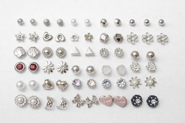36 Pairs Silver & Crystal Stud Earrings Combo Set for Women