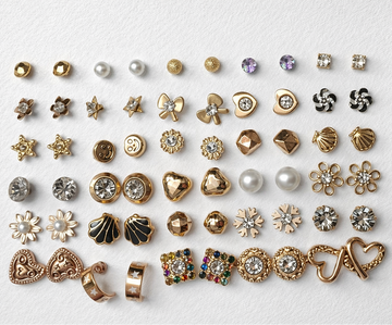 Korean Style Gold & Pearl Stud Earrings Set