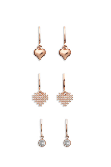 Rose Gold Charm Hoop Earring Set – 3 Pairs