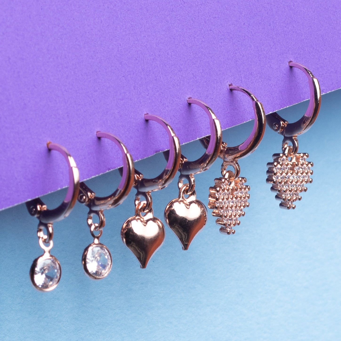 Rose Gold Charm Hoop Earring Set – 3 Pairs