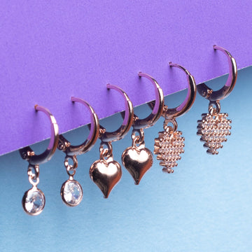 Rose Gold Charm Hoop Earring Set – 3 Pairs