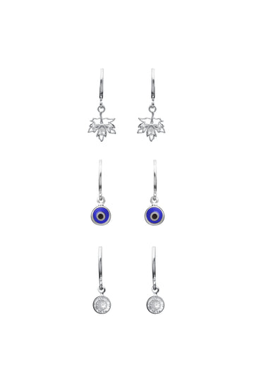 Silver Charm Hoop Earring Set – 3 Pairs