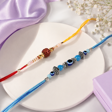 Evil Eye & Rudraksha Rakhi Combo for Brother – Aesthetic Gen-Z Rakshabandhan Gift