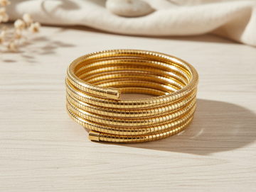 Gold Spiral Coil Wrap Bracelet – Adjustable Multi-Layer Statement Bracelet