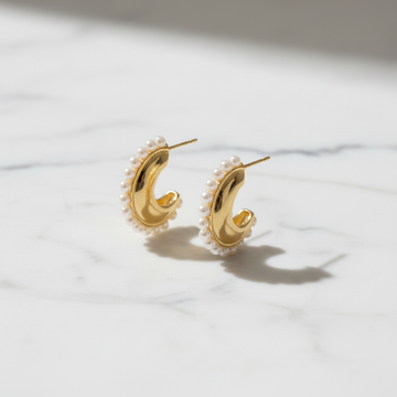 Gold Plated Pearl Hoop Earrings for Women