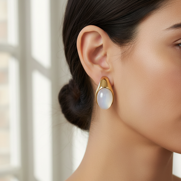 Gold Plated White Stone Hoop Earrings for Women