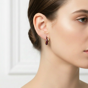 Burgundy Enamel Gold Hoop Earrings