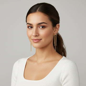 Gold Bow Tassel Drop Earrings