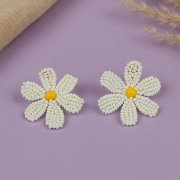 Jewelz White Daisy Beaded Earrings