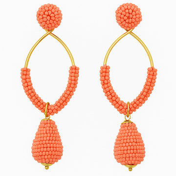 Jewelz Orange Beaded Drop Hoop Earrings