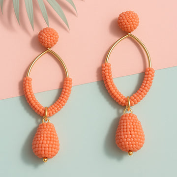 Jewelz Orange Beaded Drop Hoop Earrings