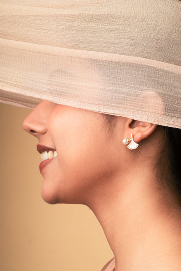 Jewelz Pearl & Fan Motif Stud Earrings