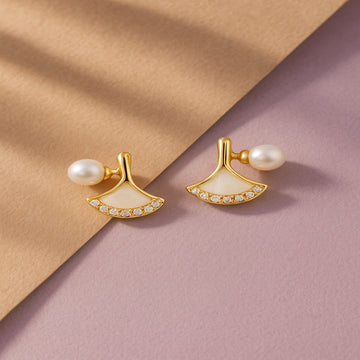 Jewelz Pearl & Fan Motif Stud Earrings