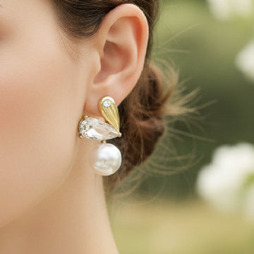 Elegant Crystal & Pearl Drop Earrings with Gold-Tone Finish