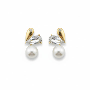 Elegant Crystal & Pearl Drop Earrings with Gold-Tone Finish