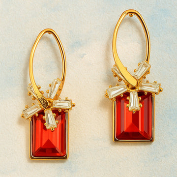 Gold-Plated Red Stone Earrings