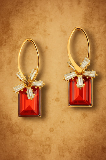 Gold-Plated Red Stone Earrings