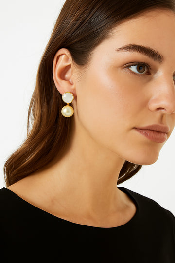 Gold-Tone Dual Pearl Finish Oval Drop Earrings