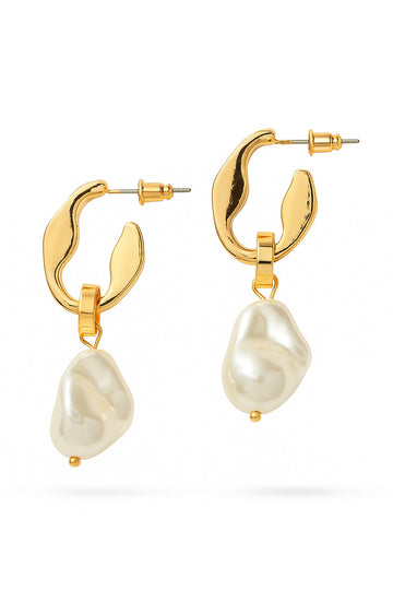 Gold Baroque Pearl Dangle Earrings