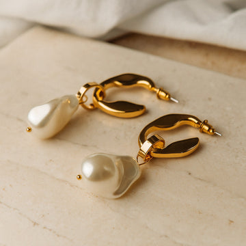 Gold Baroque Pearl Dangle Earrings