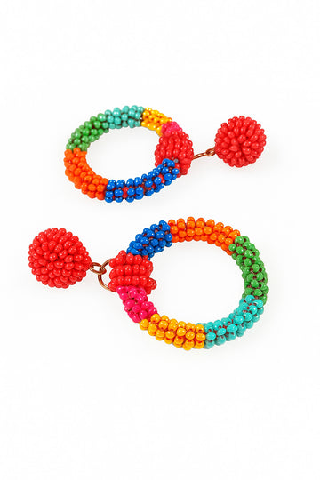 Handmade Multicolor Beaded Hoop Earrings