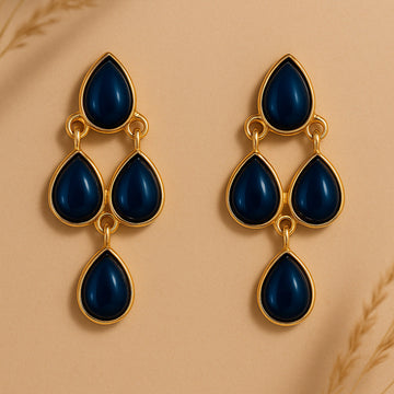 Gold-Plated Blue Teardrop Dangle Earrings
