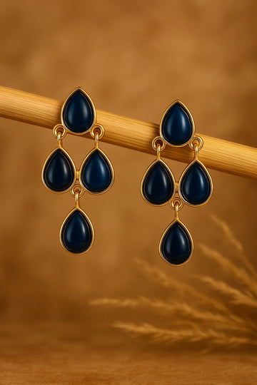 Gold-Plated Blue Teardrop Dangle Earrings