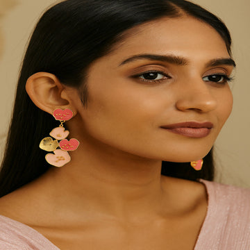 Jewelz Enamel Gold Floral Statement Earrings