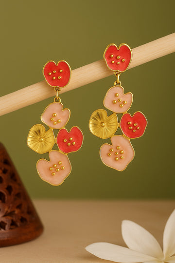 Jewelz Enamel Gold Floral Statement Earrings