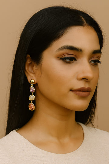 Jewelz Gold-Plated Multicolor Stone Drop Earrings