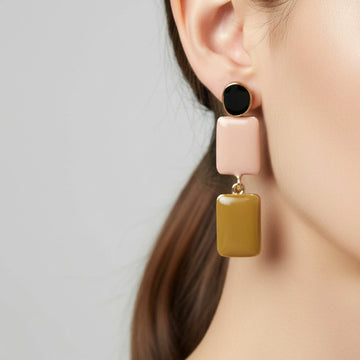 Minimal Geometric Multicolor Drop Earrings with Gold Tone Finish