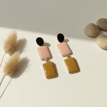 Minimal Geometric Multicolor Drop Earrings with Gold Tone Finish