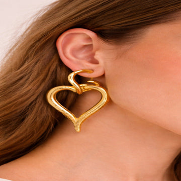 Designer Gold Heart Drop Earrings