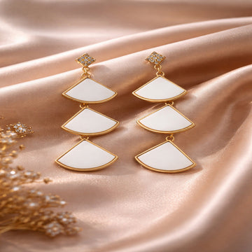 Layered Geometric Gold Drop Earrings with Crystal Stud
