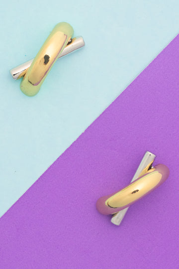 Dual-Tone Twist Bar Stud Earrings