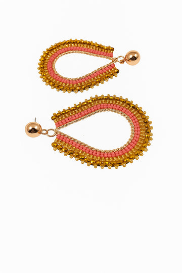 Graceful Pink & Gold Beaded Teardrop Earrings